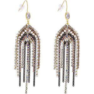 Boho Fringe Tassel Earrings for Women, Beaded CZ Pearl Dangle Wedding Jewelry